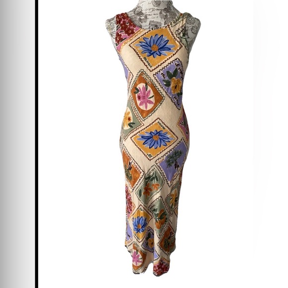 Paper Heart Dresses & Skirts - ANTHROPOLOGIE Paper Heart Open Back Midi Dress Linen Coastal Beach Floral Sz S